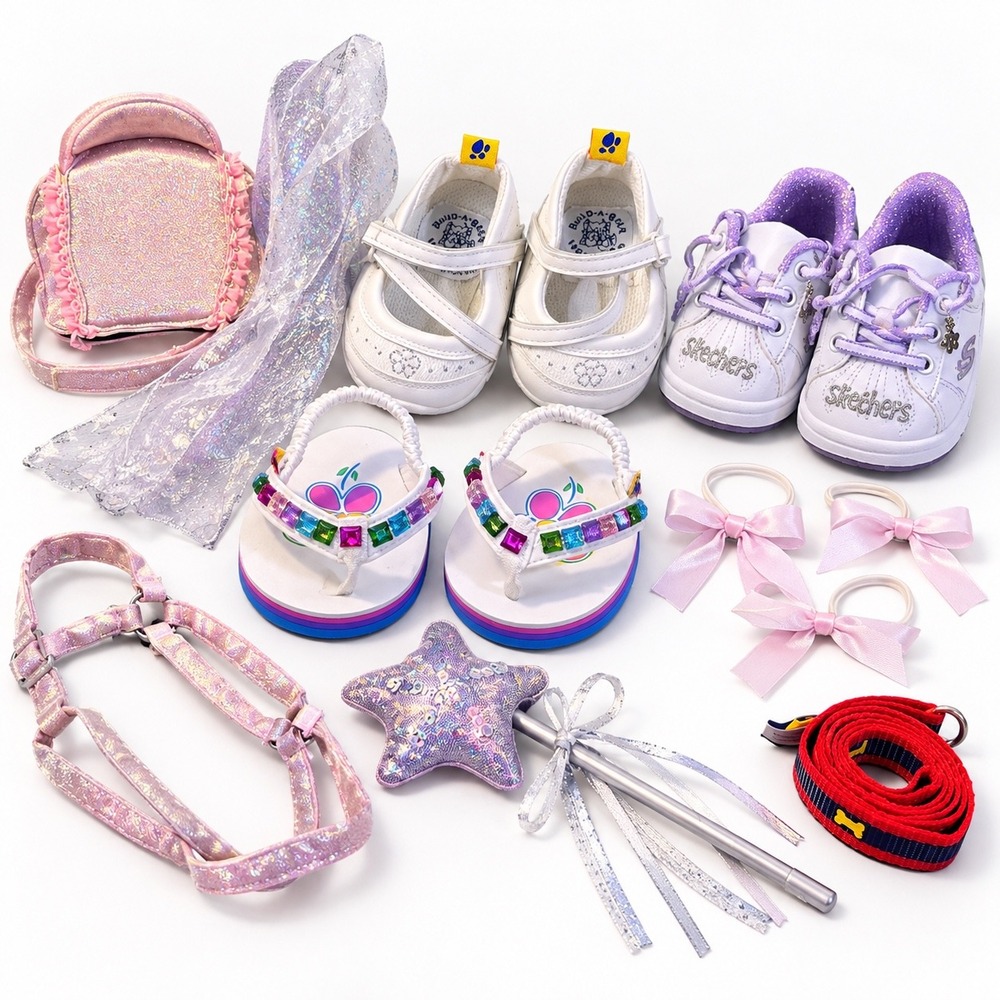 Build-A-Bear Accessory Lot Skechers Shoes Princess Wand Hat Backpack Bows